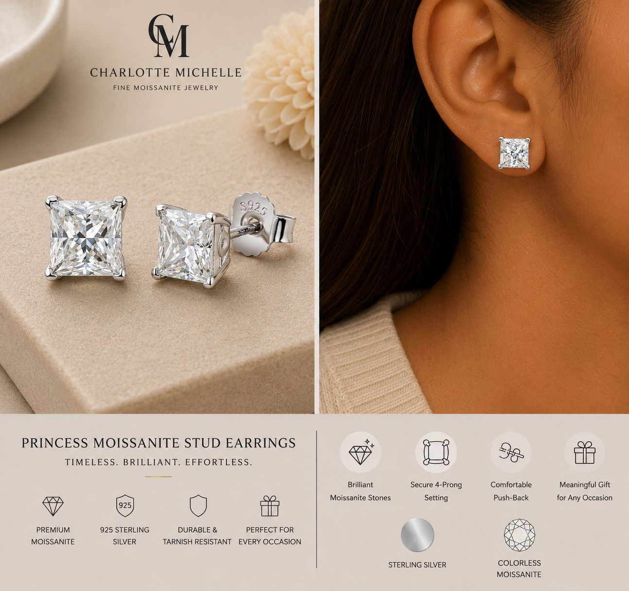 Princess Cut Stud Earrings