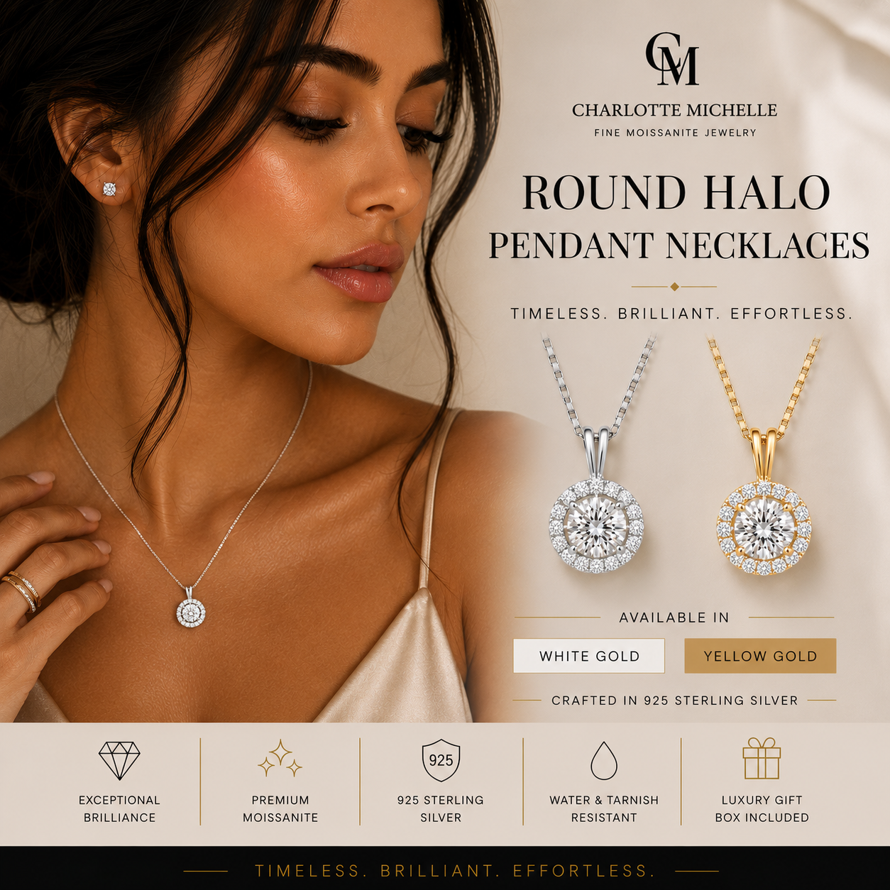 Round Halo Pendant Necklace