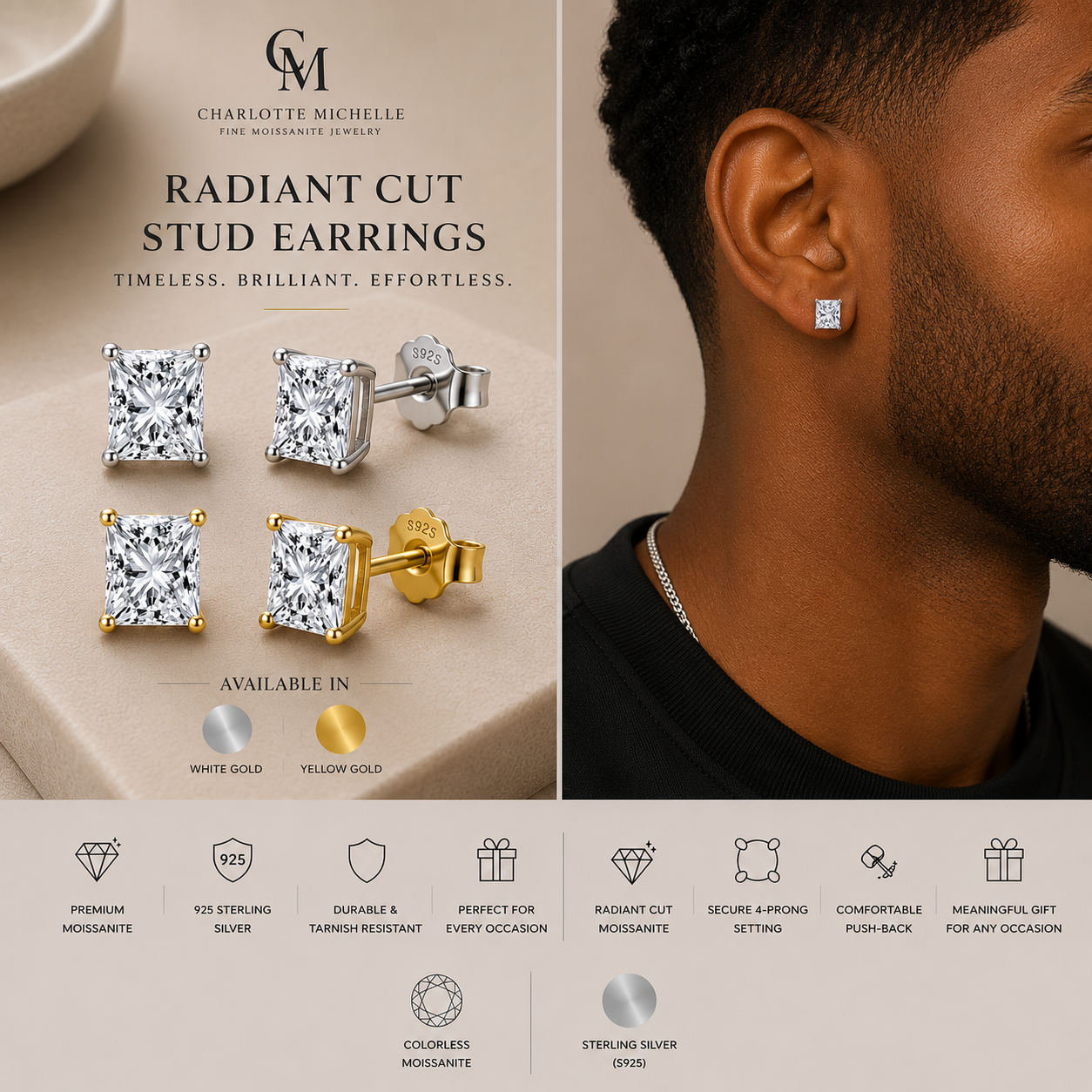 Radiant Cut Stud Earrings