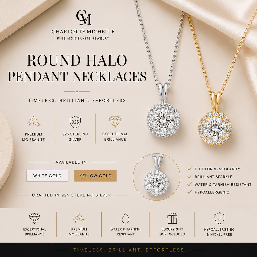 Round Halo Pendant Necklace