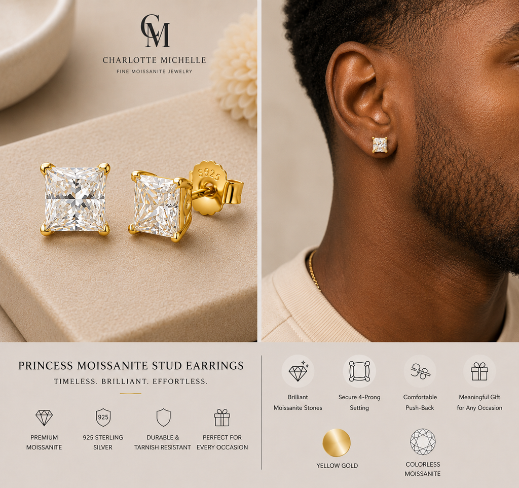 Princess Cut Stud Earrings