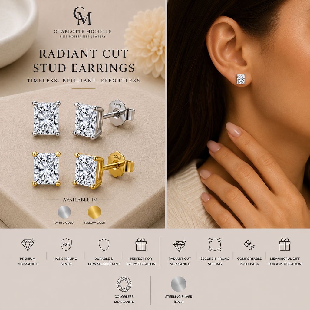 Radiant Cut Stud Earrings