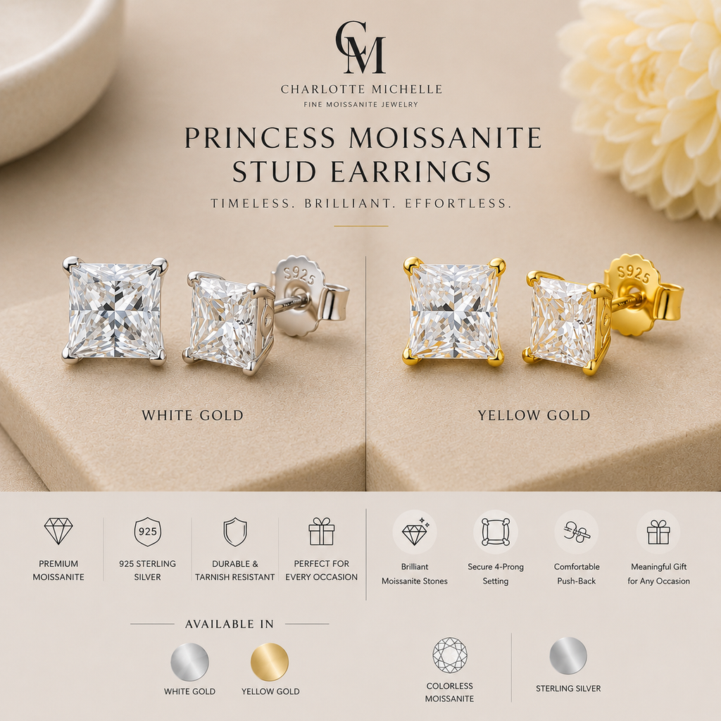 Princess Cut Stud Earrings