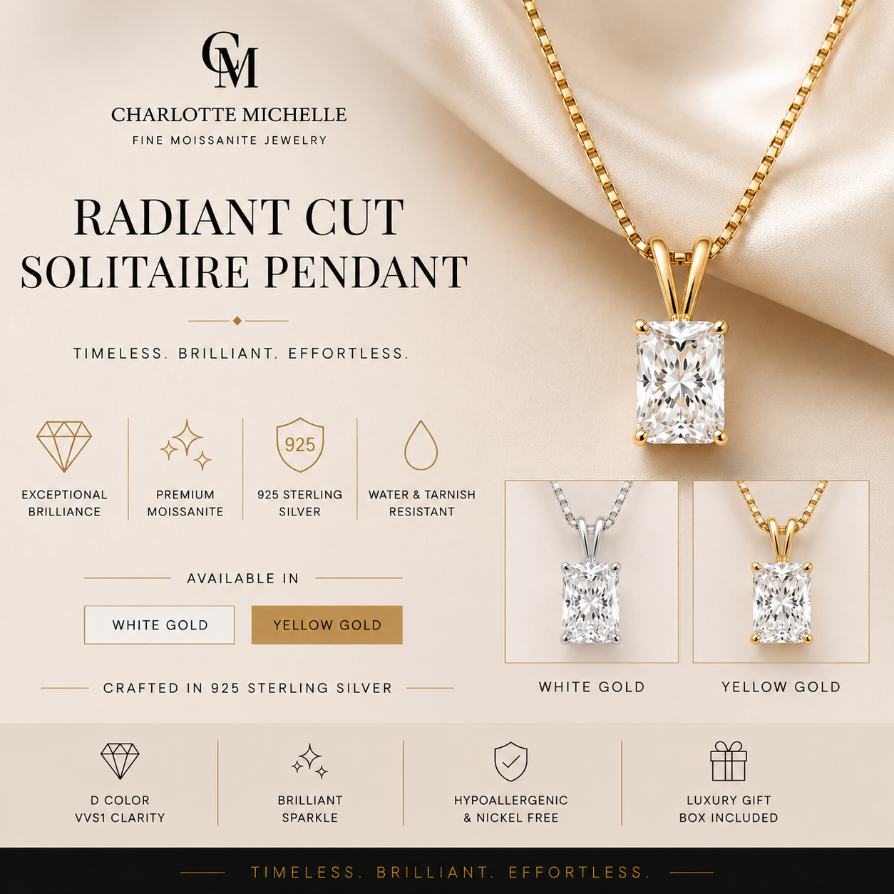 Radiant Cut Solitaire Pendant Necklace