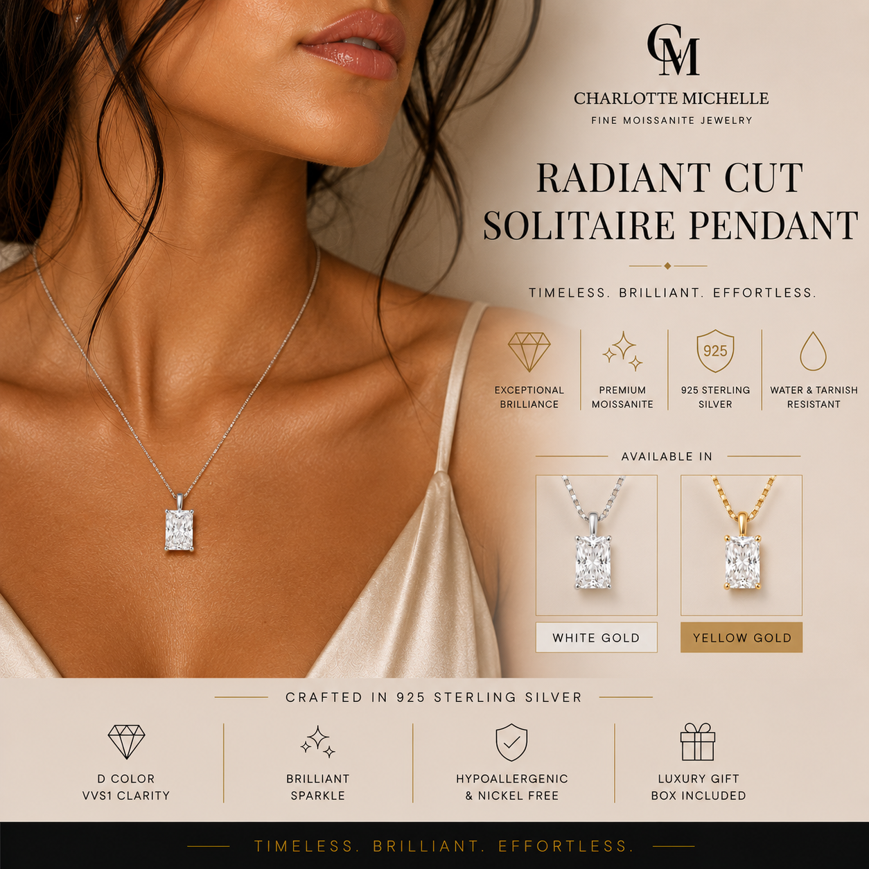 Radiant Cut Solitaire Pendant Necklace
