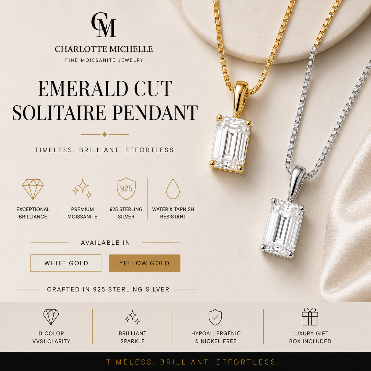 Emerald Cut Solitaire Pendant Necklace