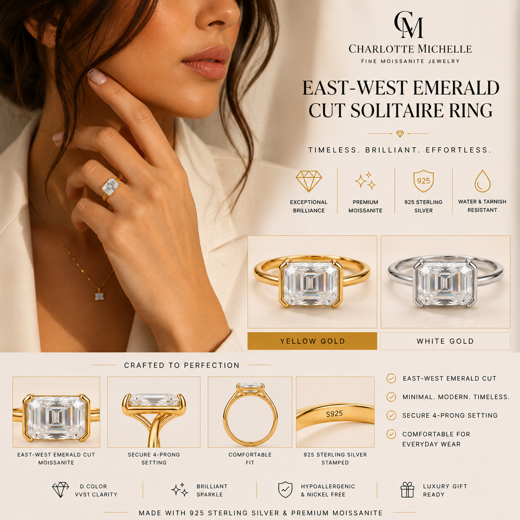 East-West Emerald Cut Solitaire Ring